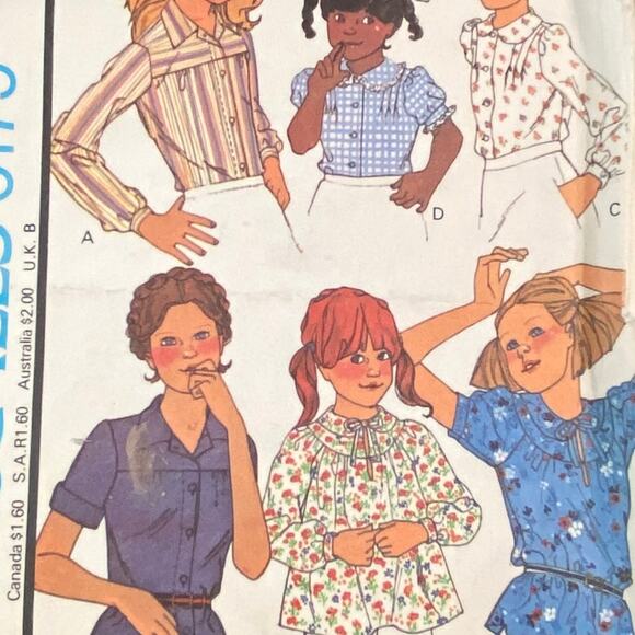 Vtg McCalls 6175 Top Pattern 6 Girl 1978 Variation Shirt Ruffle Pullover Cuff - Picture 1 of 6